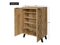 Zapatero moderno con 5 compartimentos, mueble de almacenaje con 2 puertas, color madera