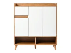 Zapatero moderno con 2 estantes zapateros, 4 puertas, estantes regulables, madera maciza, blanco (120x35x99 cm)
