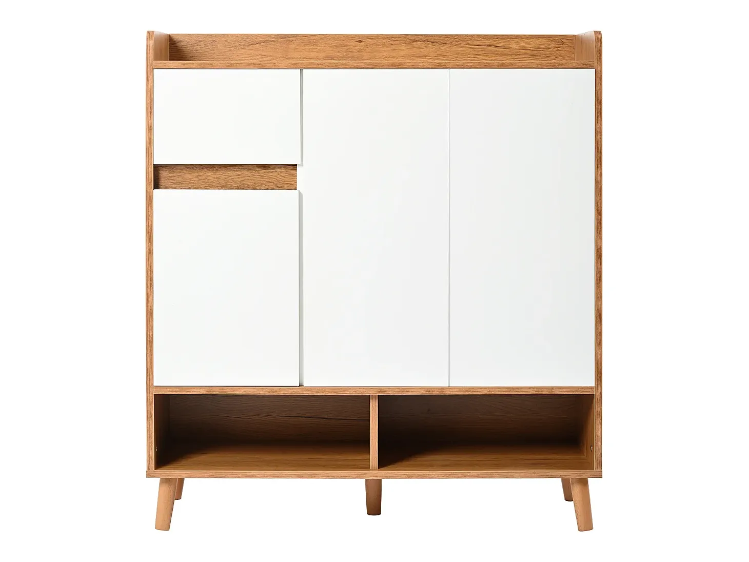 Zapatero moderno con 2 estantes zapateros, 4 puertas, estantes regulables, madera maciza, blanco (120x35x99 cm)