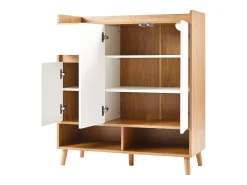 Zapatero moderno con 2 estantes zapateros, 4 puertas, estantes regulables, madera maciza, blanco (120x35x99 cm)