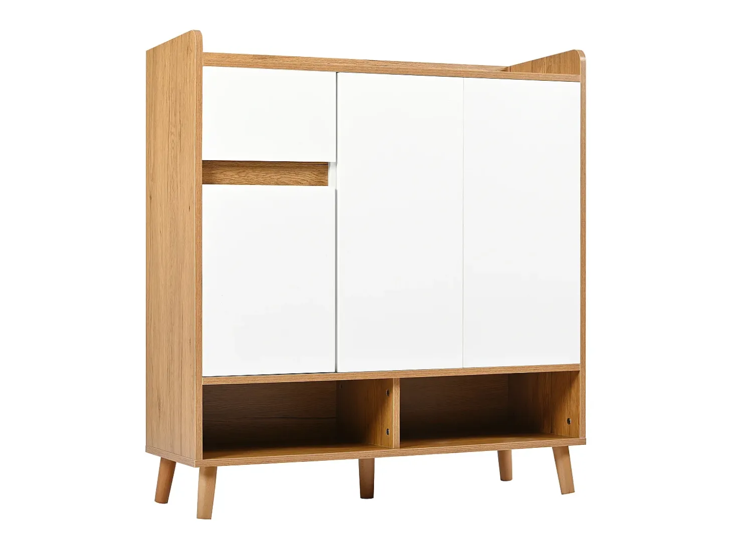 Zapatero moderno con 2 estantes zapateros, 4 puertas, estantes regulables, madera maciza, blanco (120x35x99 cm)