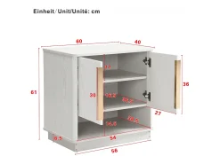 Zapatero moderno con 2 puertas y compartimento abierto - 60 x 40 x 61 cm - tiradores dorados - MDF - blanco