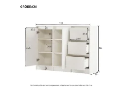 Zapatero moderno con gran espacio de almacenaje, 2 puertas y 3 cajones, balda regulable, blanco (120x35x90 cm)