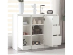 Zapatero moderno con gran espacio de almacenaje, 2 puertas y 3 cajones, balda regulable, blanco (120x35x90 cm)