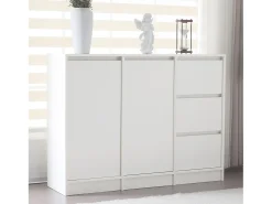 Zapatero moderno con gran espacio de almacenaje, 2 puertas y 3 cajones, balda regulable, blanco (120x35x90 cm)