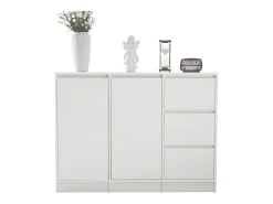 Zapatero moderno con gran espacio de almacenaje, 2 puertas y 3 cajones, balda regulable, blanco (120x35x90 cm)