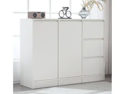 Zapatero moderno con gran espacio de almacenaje, 2 puertas y 3 cajones, balda regulable, blanco (120x35x90 cm)