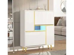 Zapatero moderno con iluminación LED de 16 colores, diseño lacado, MDF, blanco (80x25x96 cm)