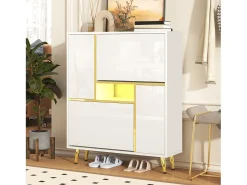 Zapatero moderno con iluminación LED de 16 colores, diseño lacado, MDF, blanco (80x25x96 cm)