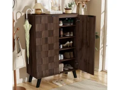 Zapatero moderno de 5 compartimentos en madera oscura - 80 x 35,5 x 110 cm - aglomerado - natural oscuro