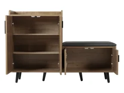 Zapatero moderno, madera natural, con 4 puertas de almacenaje, tiradores metálicos asimétricos, (120x34x82 cm)