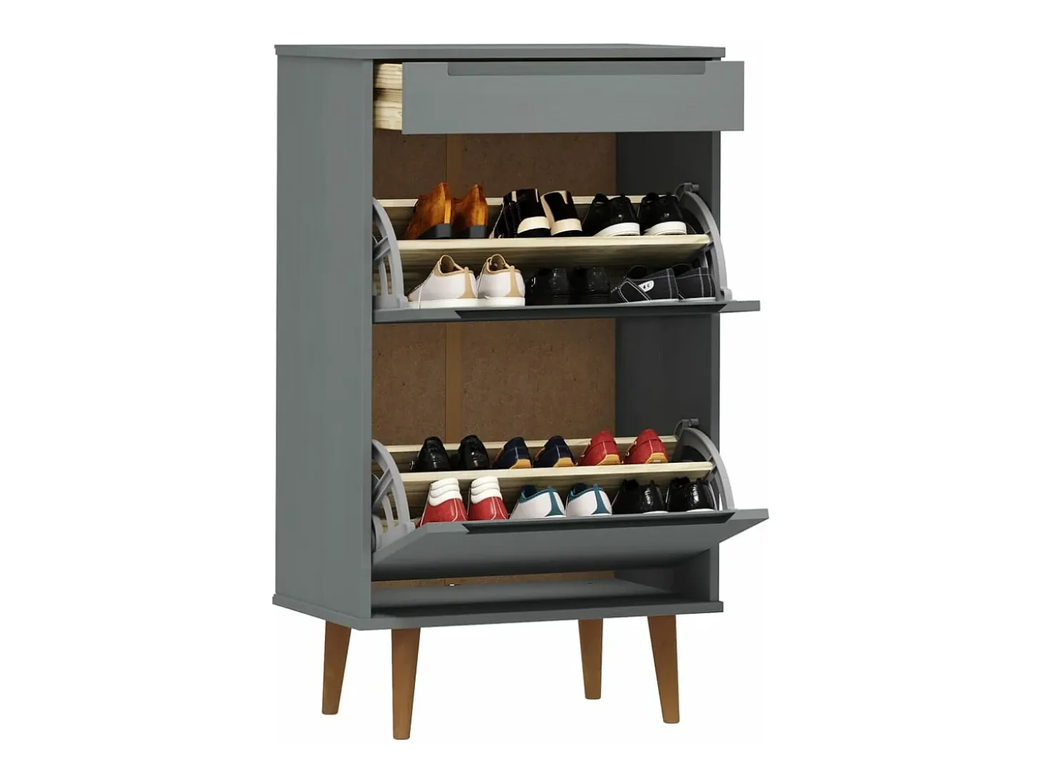 Zapatero MOLDE madera maciza de pino gris 59,5x35x103 cm ES575019