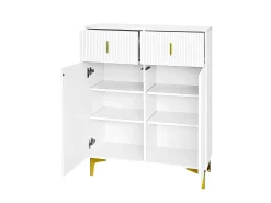 Zapatero multifuncional con tirador, Aparador con 2 cajones y 2 puertas, Blanco