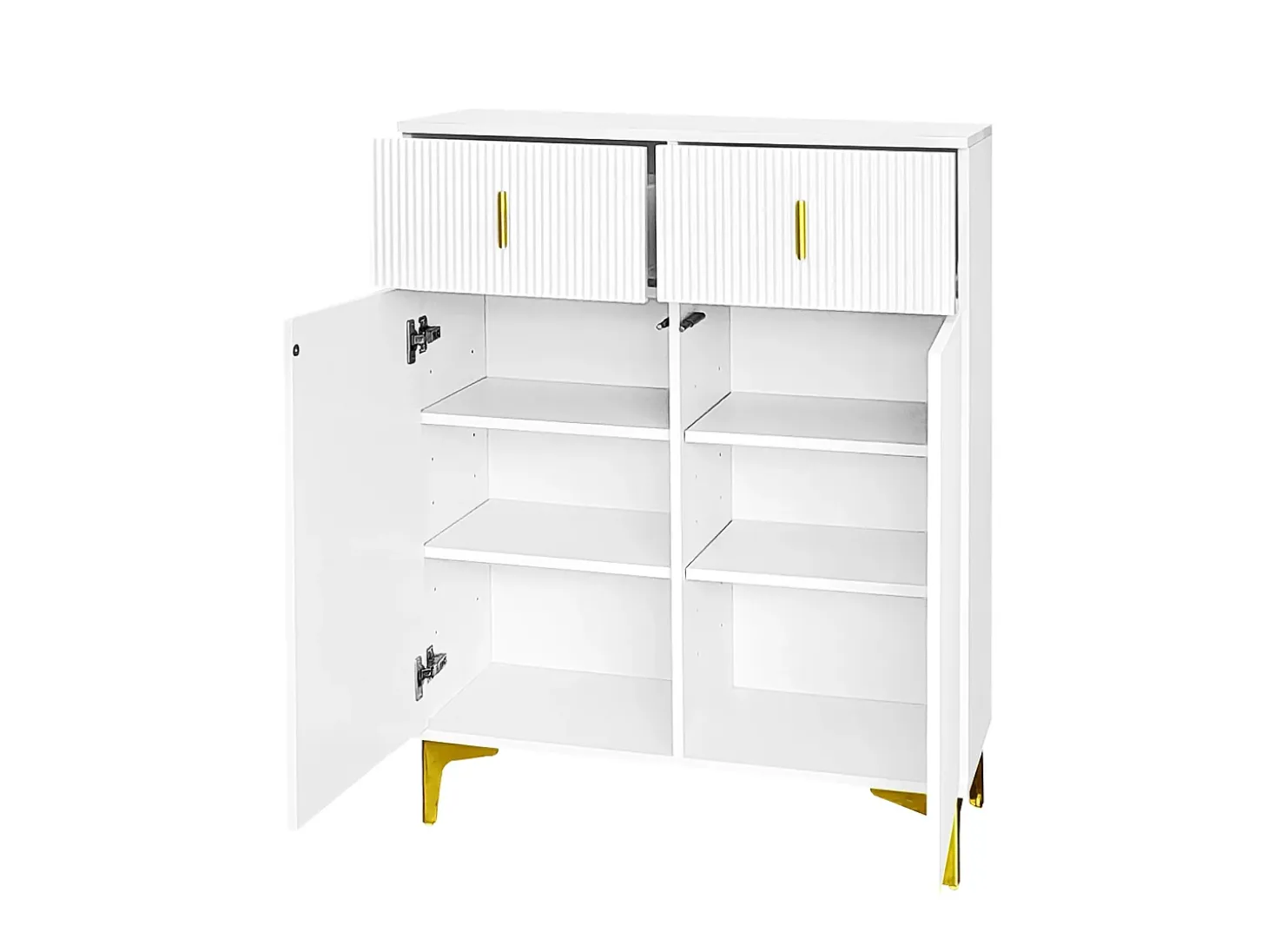 Zapatero multifuncional con tirador, Aparador con 2 cajones y 2 puertas, Blanco