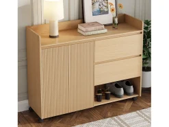 Zapatero móvil, con estantes regulables, cajones y ruedas, MDF, natural (110x35x86 cm)