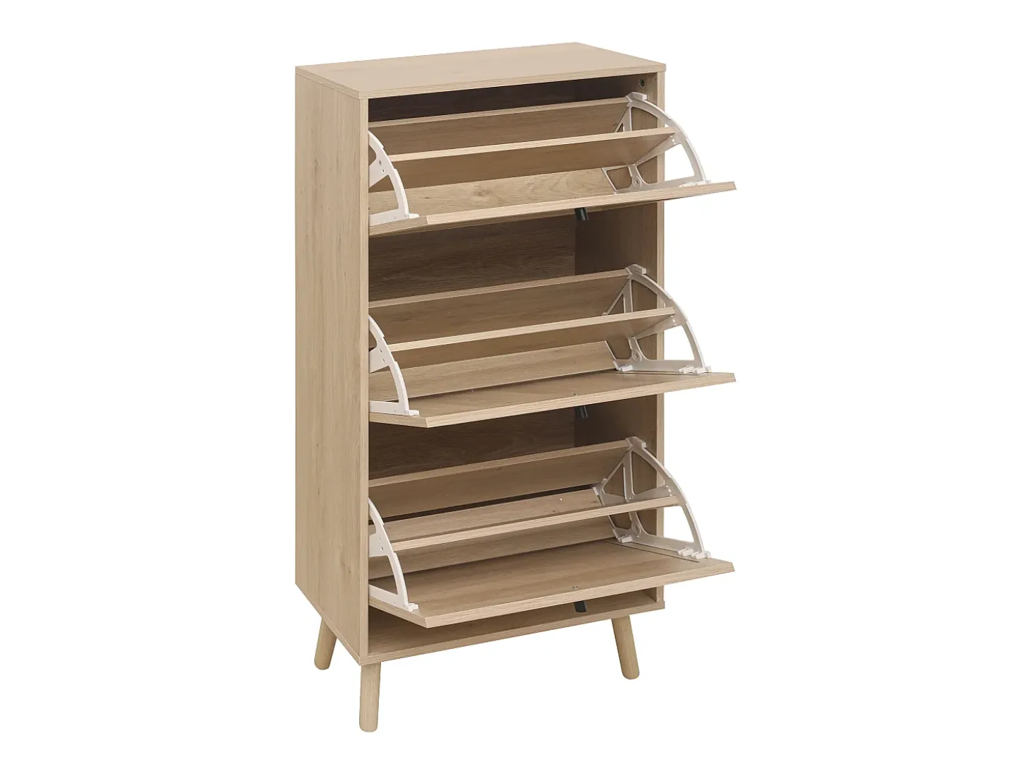 Zapatero natural con 3 puerta basculante y tiradores negros - Ideal para entradas y pasillos
