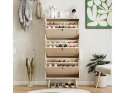 Zapatero natural con 3 puerta basculante y tiradores negros - Ideal para entradas y pasillos