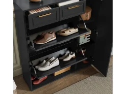 Zapatero negro - Zapatero con 2 cajones y 1 puerta - 2 zapateros plegables - para salón y dormitorio