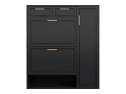 Zapatero negro - Zapatero con 2 cajones y 1 puerta - 2 zapateros plegables - para salón y dormitorio