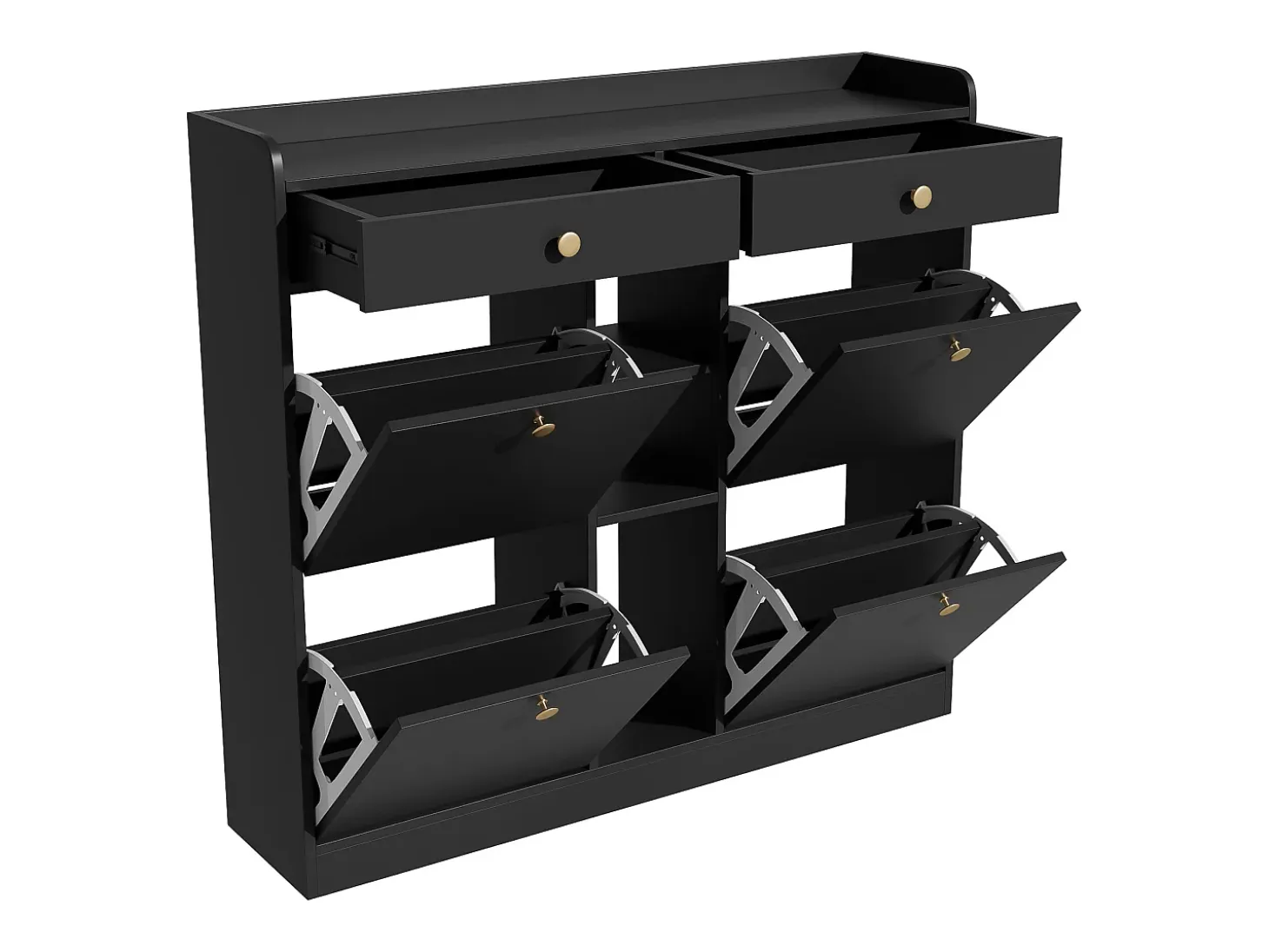 Zapatero negro con 4 puertas basculante y 2 cajones – para entrada y pasillo