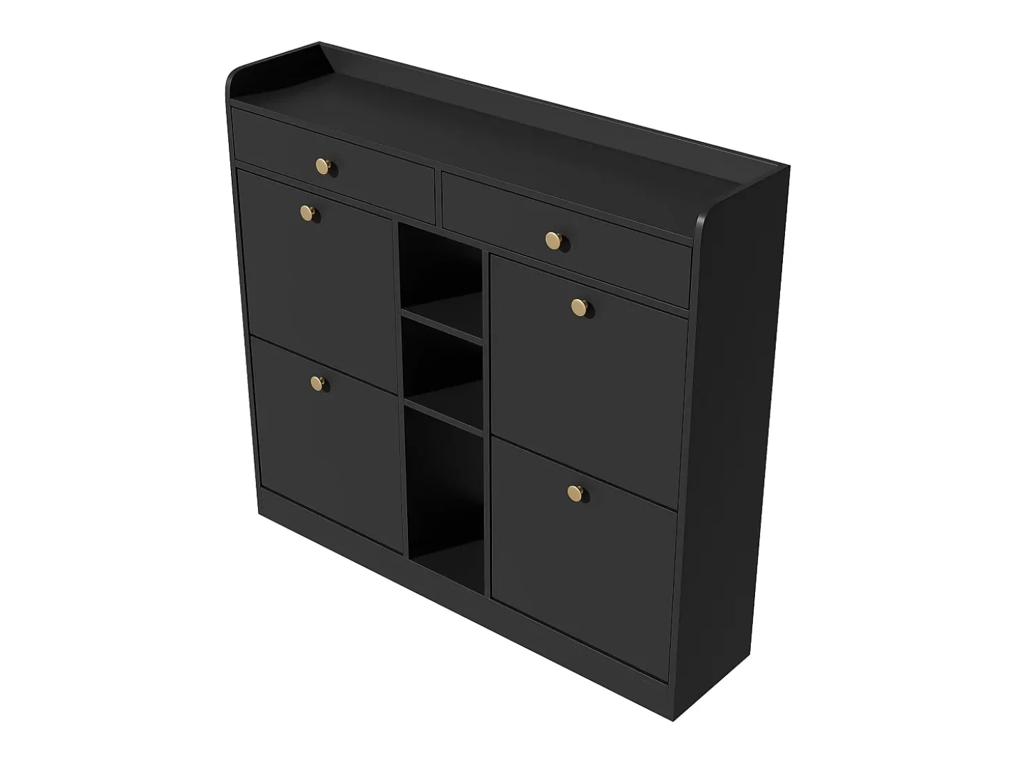 Zapatero negro con 4 puertas basculante y 2 cajones – para entrada y pasillo