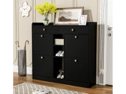 Zapatero negro con 4 puertas basculante y 2 cajones – para entrada y pasillo