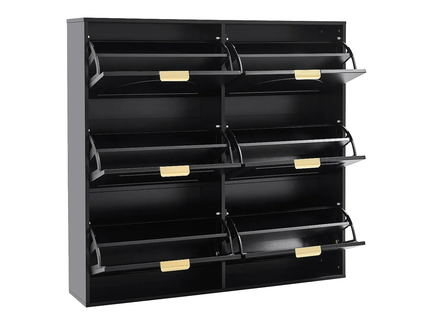 Zapatero negro con 6 puertas abatibles, 118x25x115 cm