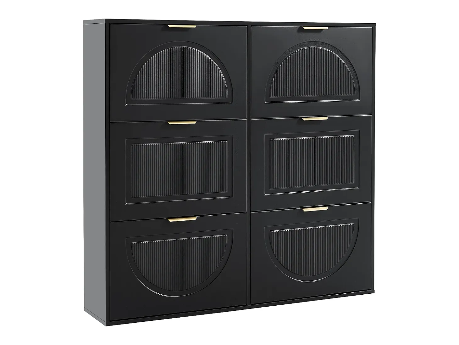 Zapatero negro con 6 puertas abatibles, 118x25x115 cm