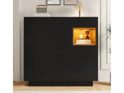 Zapatero negro con iluminación LED - Zapatero de 3 puertas y 1 cajón - estantes regulables
