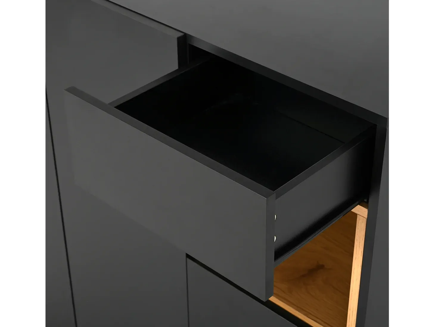 Zapatero negro con iluminación LED - Zapatero de 3 puertas y 1 cajón - estantes regulables