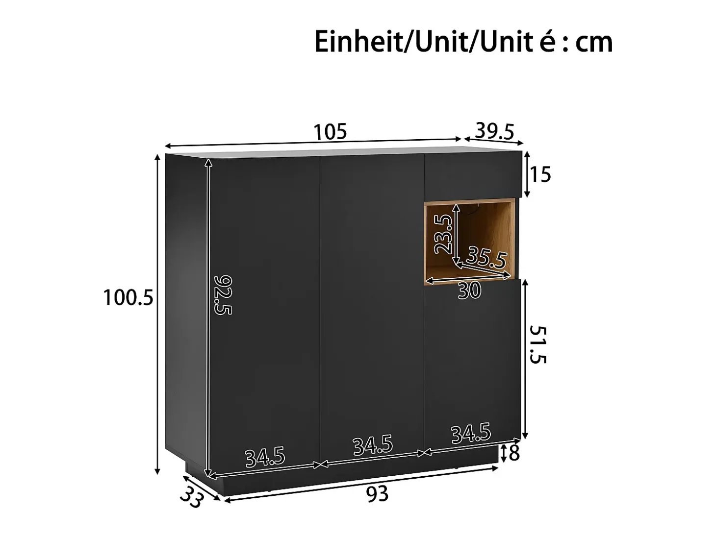 Zapatero negro con iluminación LED - Zapatero de 3 puertas y 1 cajón - estantes regulables