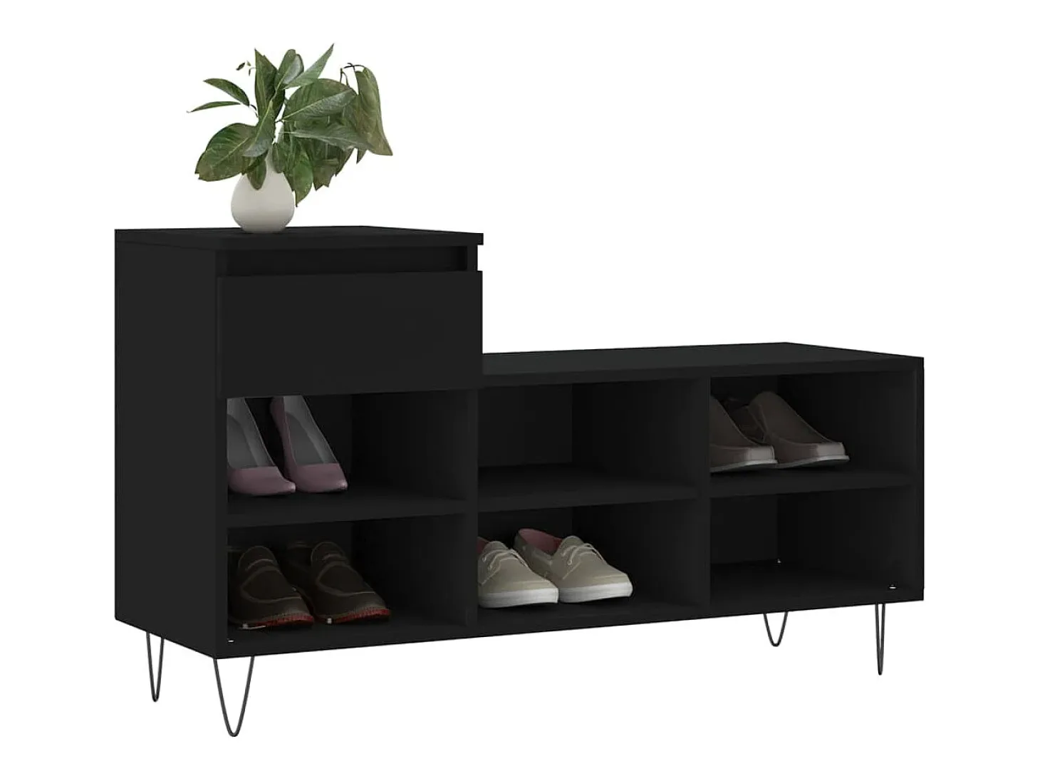 Zapatero negro 102x36x60 cm Madera contrachapada