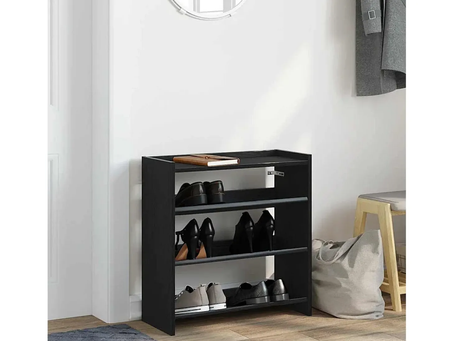 Zapatero negro 60x25x62 cm madera de ingeniería