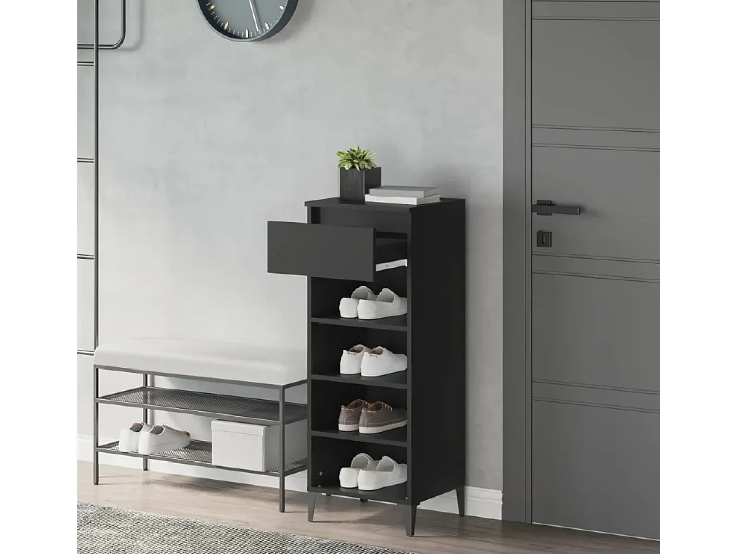 Zapatero negro 40x36x105 cm Madera de ingeniería