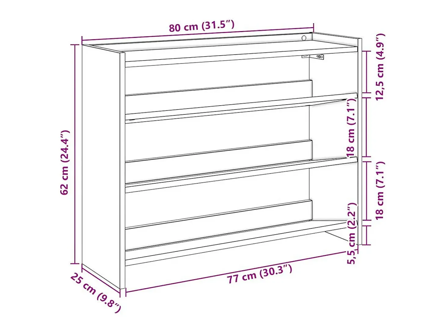 Zapatero negro 80x25x62 cm madera de ingeniería