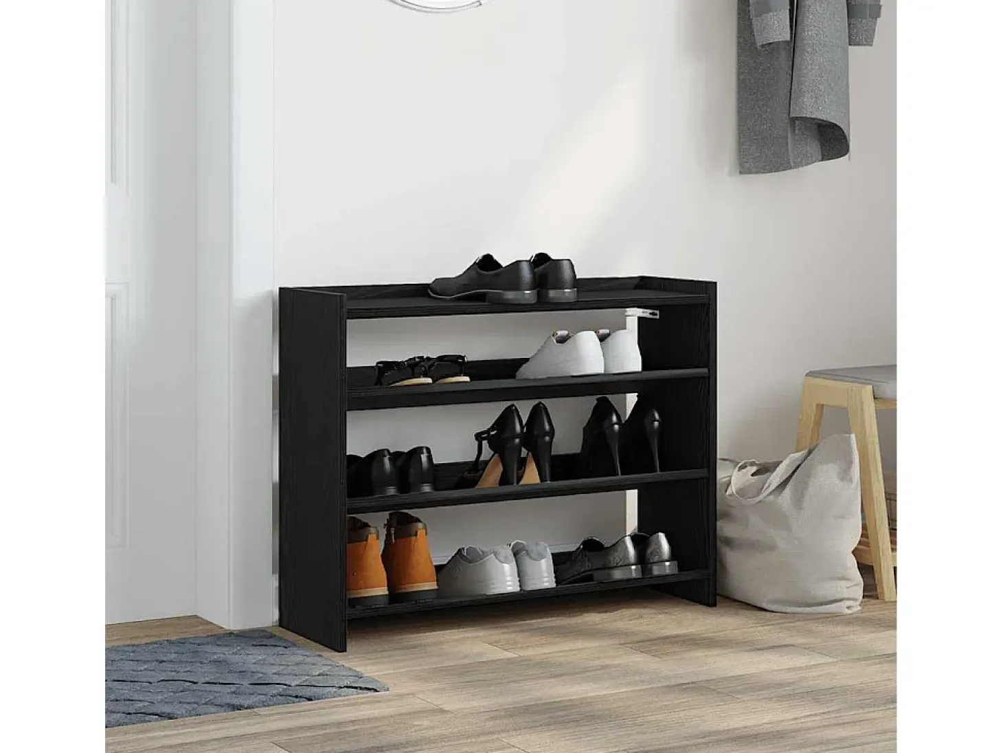Zapatero negro 80x25x62 cm madera de ingeniería