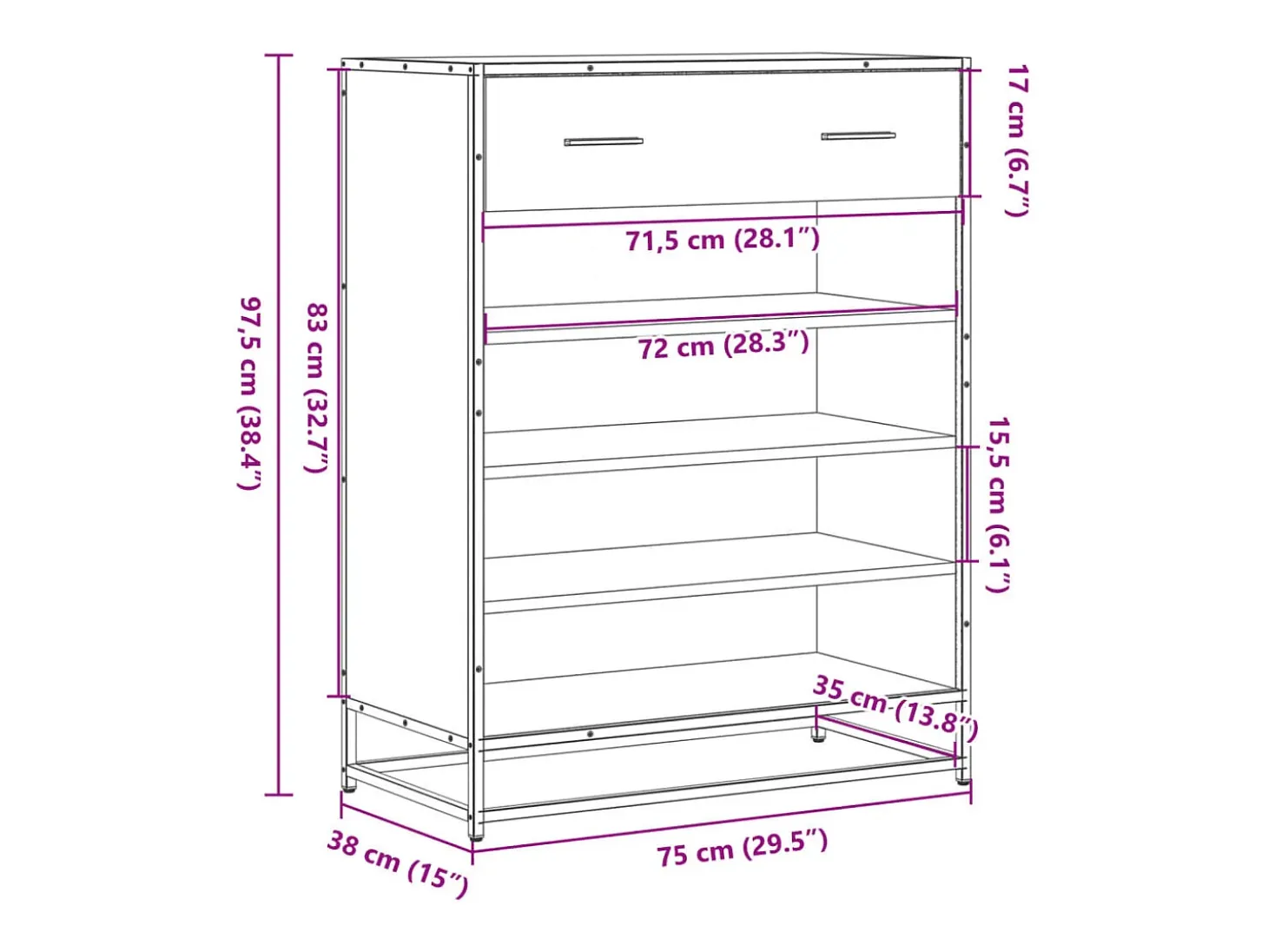 Zapatero negro 75x38x97,5 cm madera contrachapada metal