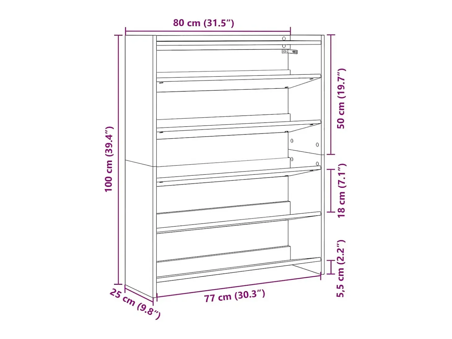Zapatero negro 80x25x100 cm madera contrachapada