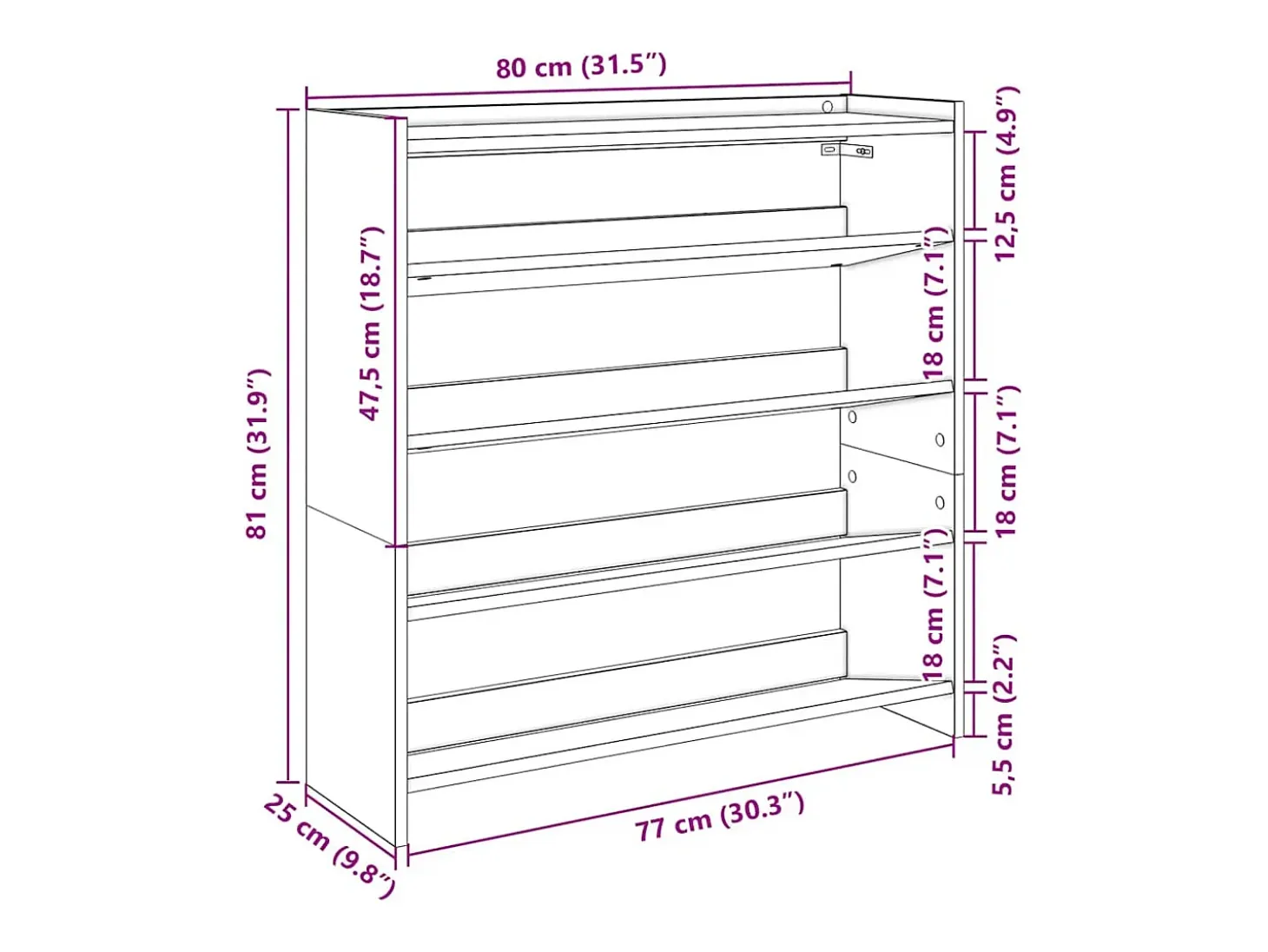 Zapatero negro 80x25x81 cm madera de ingeniería