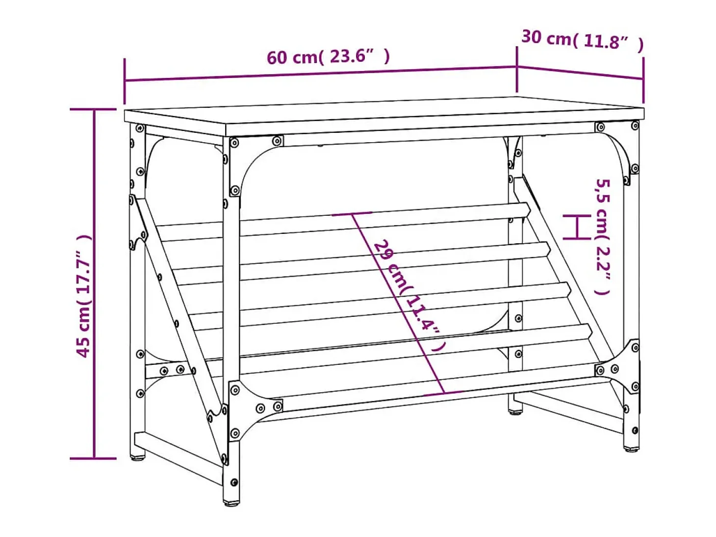 Zapatero negro 60x30x45 cm madera de ingeniería
