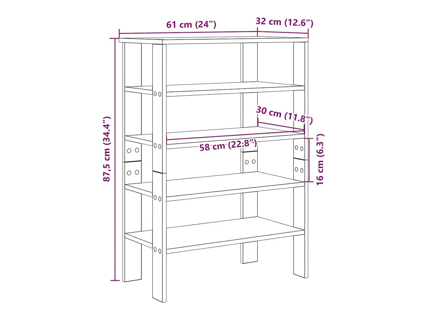 Zapatero negro 61x32x87,5 cm madera de ingeniería