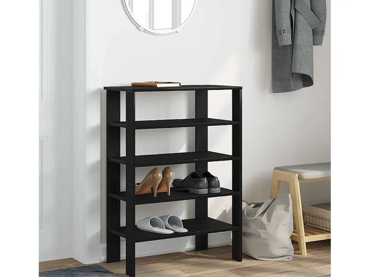 Zapatero negro 61x32x87,5 cm madera de ingeniería