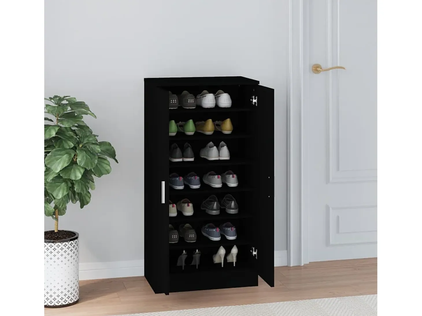 Zapatero negro 55x35x108 cm Madera contrachapada