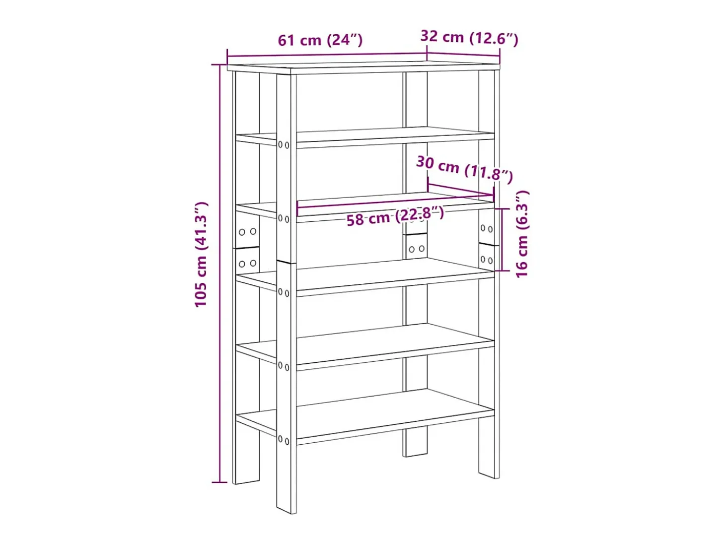 Zapatero negro 61x32x105 cm madera de ingeniería