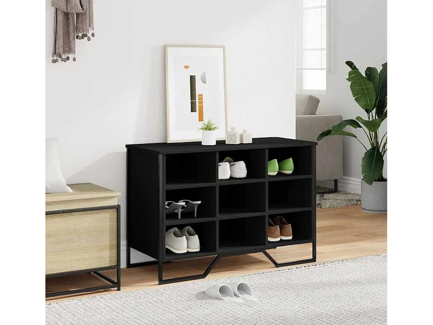 Zapatero negro 90x38x61,5 cm madera contrachapada