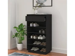 Zapatero negro 60x34x105 cm Madera maciza de pino