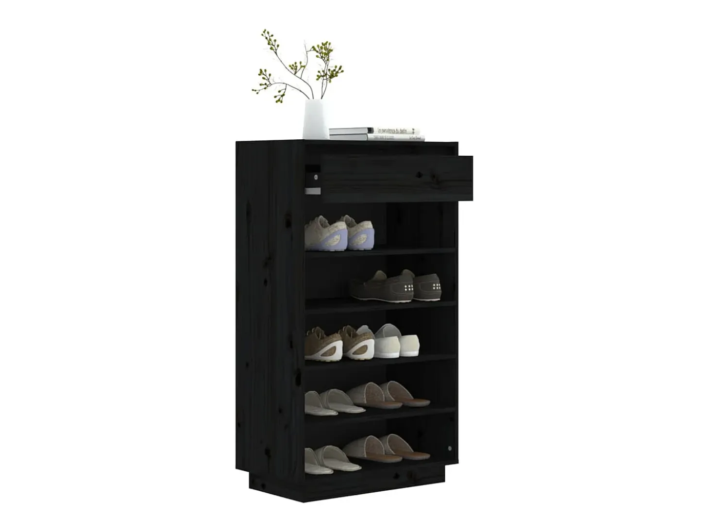 Zapatero negro 60x34x105 cm Madera maciza de pino