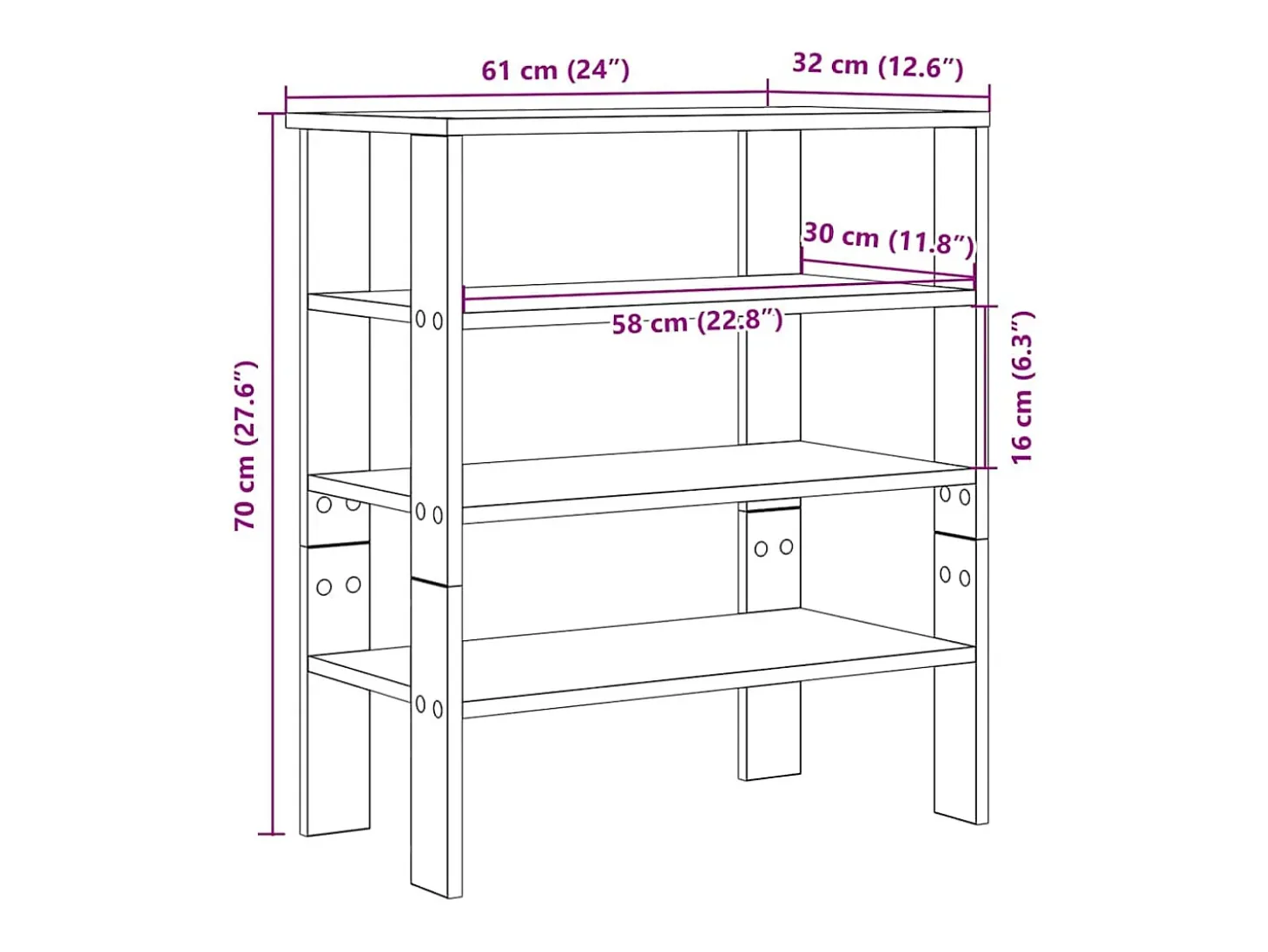 Zapatero negro 61x32x70 cm madera de ingeniería