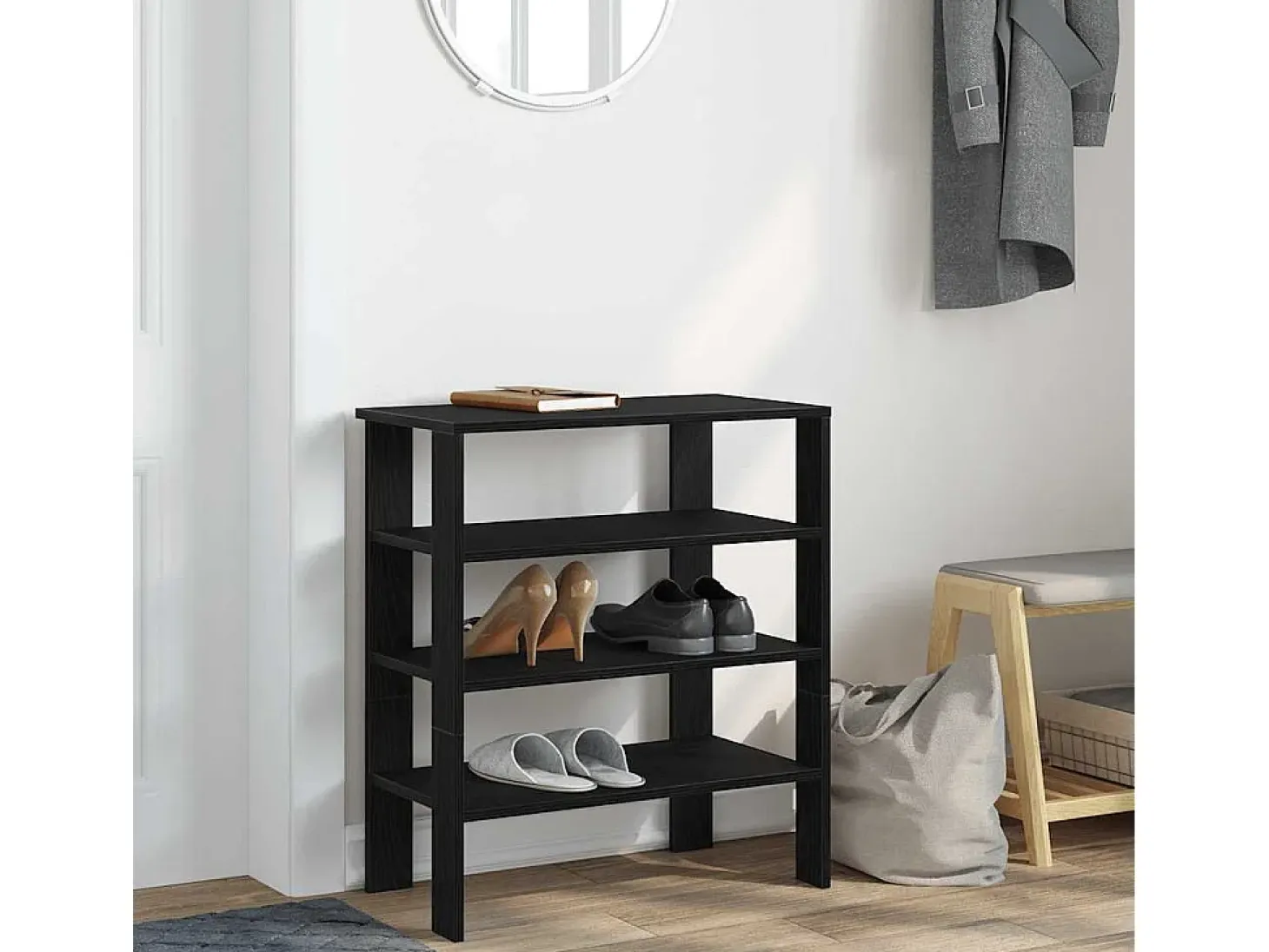 Zapatero negro 61x32x70 cm madera de ingeniería