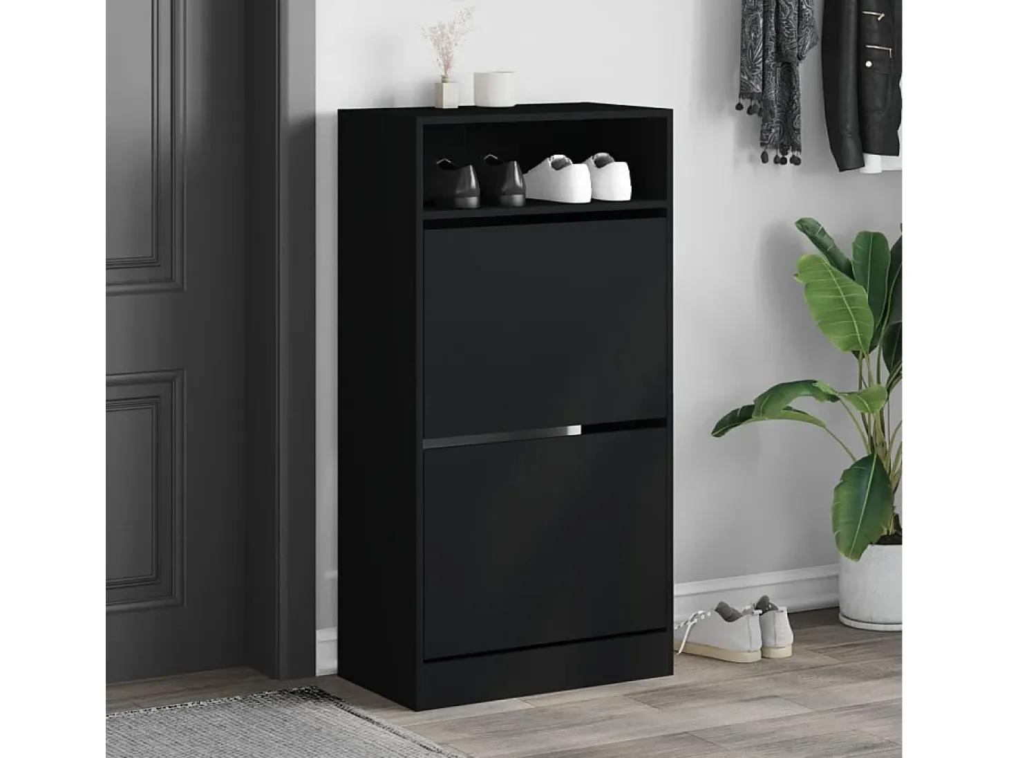 Zapatero negro 60x34x116 cm madera contrachapada
